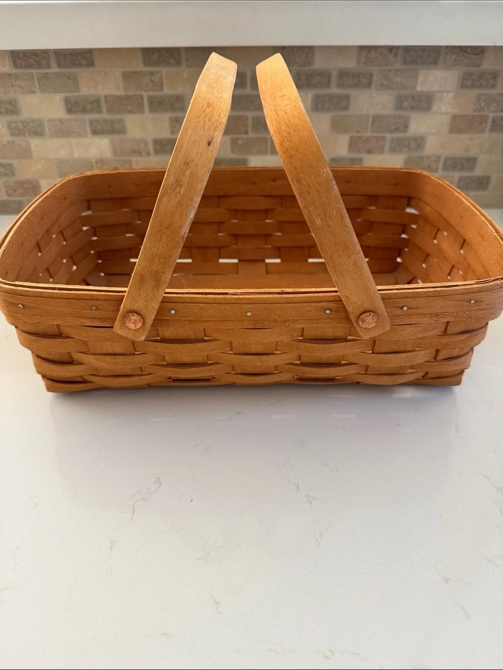 Longaberger Vintage Natural Wood Woven Basket with Dual Handles - Brown